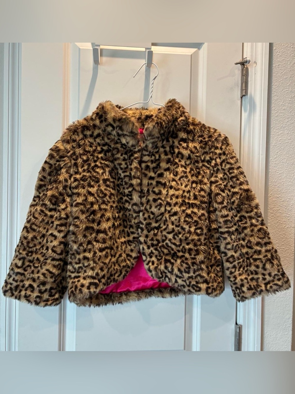 Paper Doll Y2K Leopard Print Faux Fur Jacket with Pink Lining size large